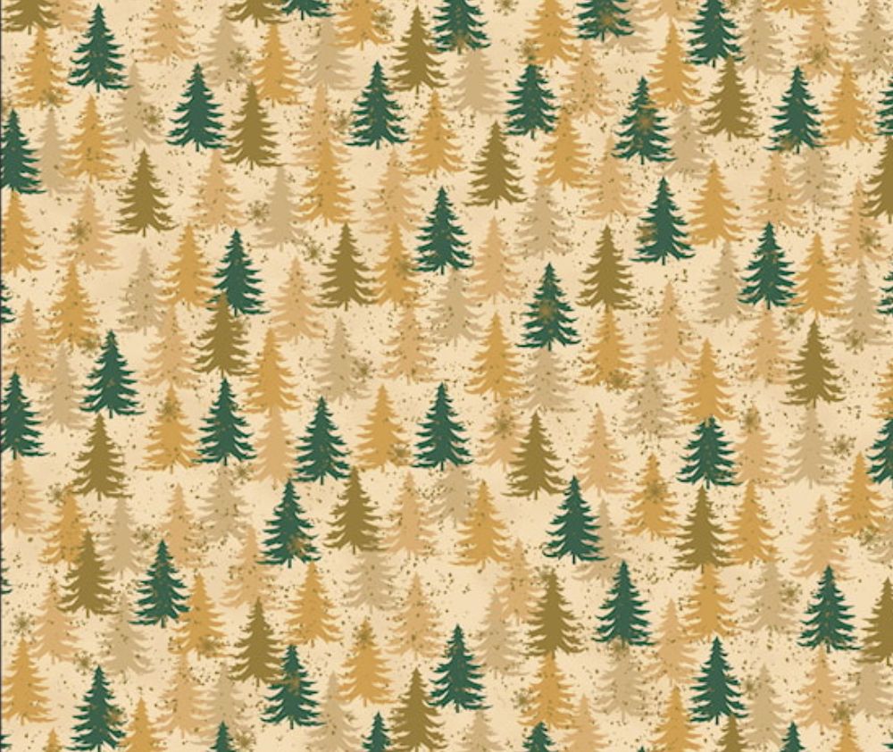 Stof Christmas - Christmas Trees - Green/Gold