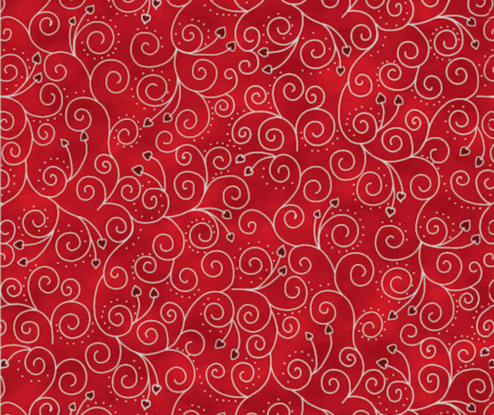 Stof Christmas - Heart Swirls - Red/Silver