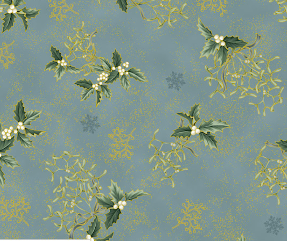 Stof Christmas - Holly - Blue/Gold/Green 0.1m