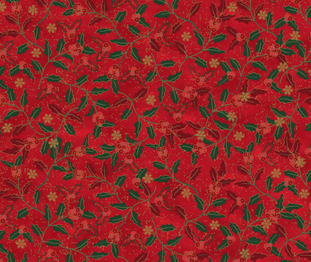 Stof Christmas - Holly - Red/Gold/Green