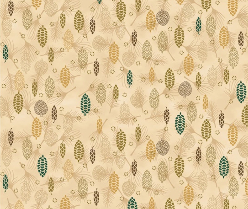 Stof Christmas - Pine Cones - Cream/Gold