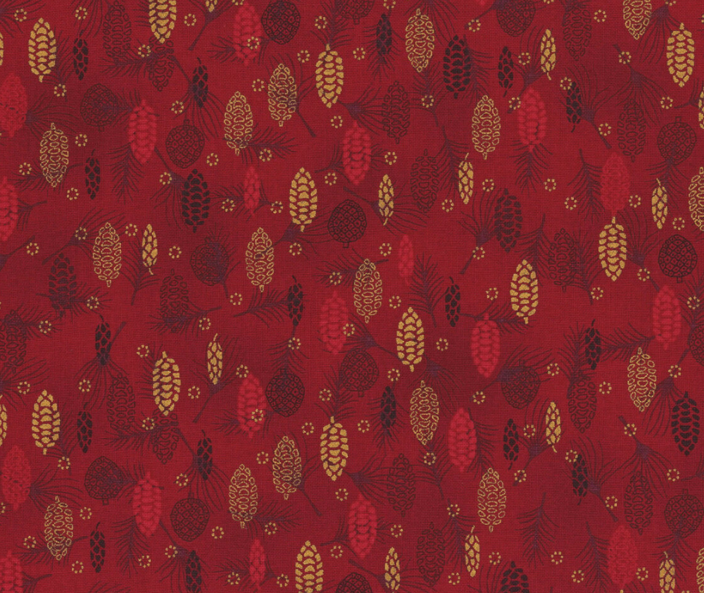 Stof Christmas - Pine Cones - Red/Gold