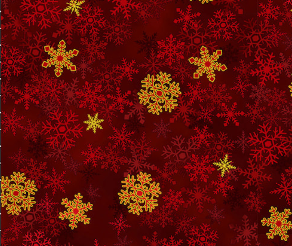 Stof Christmas Snowflakes - Burgandy/Gold 0.1m