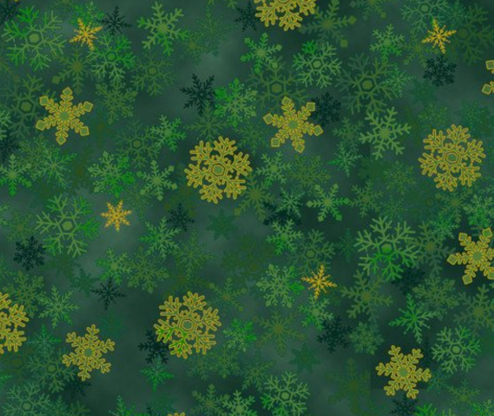 Stof Christmas - Snowflakes - Green/Gold 0.1m