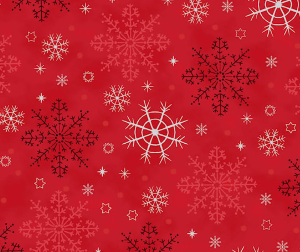 Stof Christmas - Snowflakes - Red/Silver