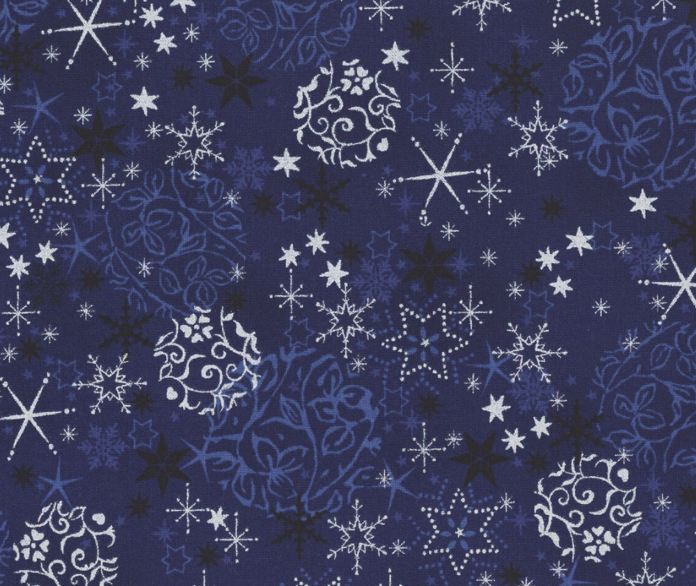 Stof Christmas - Stars and Vines - Dark Blue/Silver
