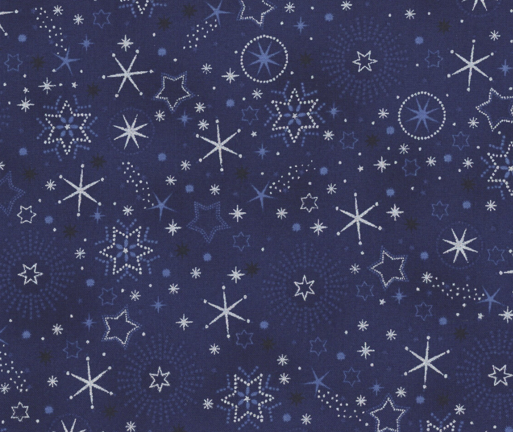Stof Christmas - Stars - Dark Blue/Silver