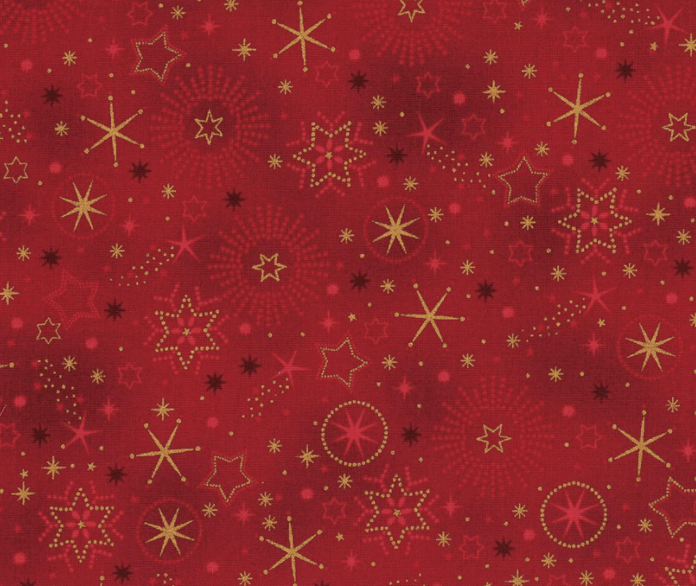 Stof Christmas - Stars - Red/Gold