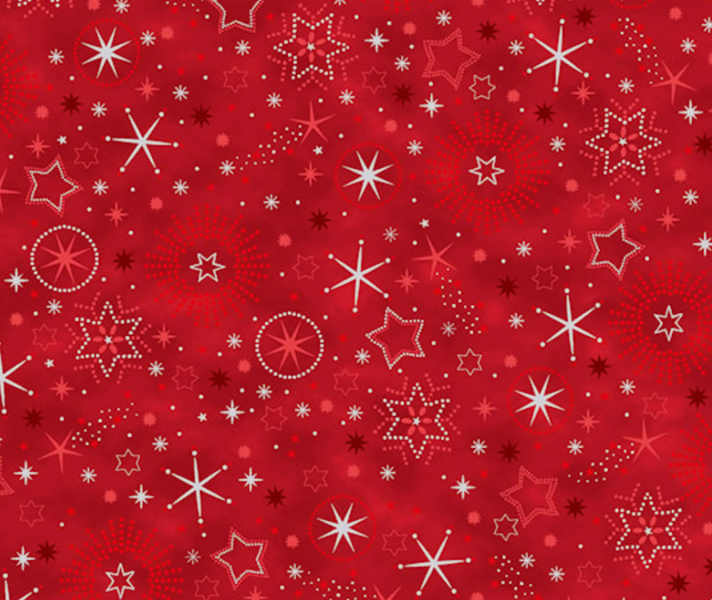 Stof Christmas - Stars - Red/Silver 0.1m - 4592-420