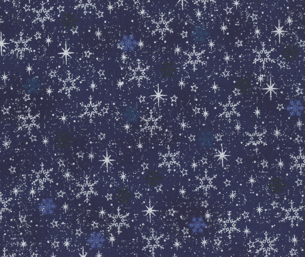 Stof Christmas - Stars and Star Flakes - Dark Blue/Silver
