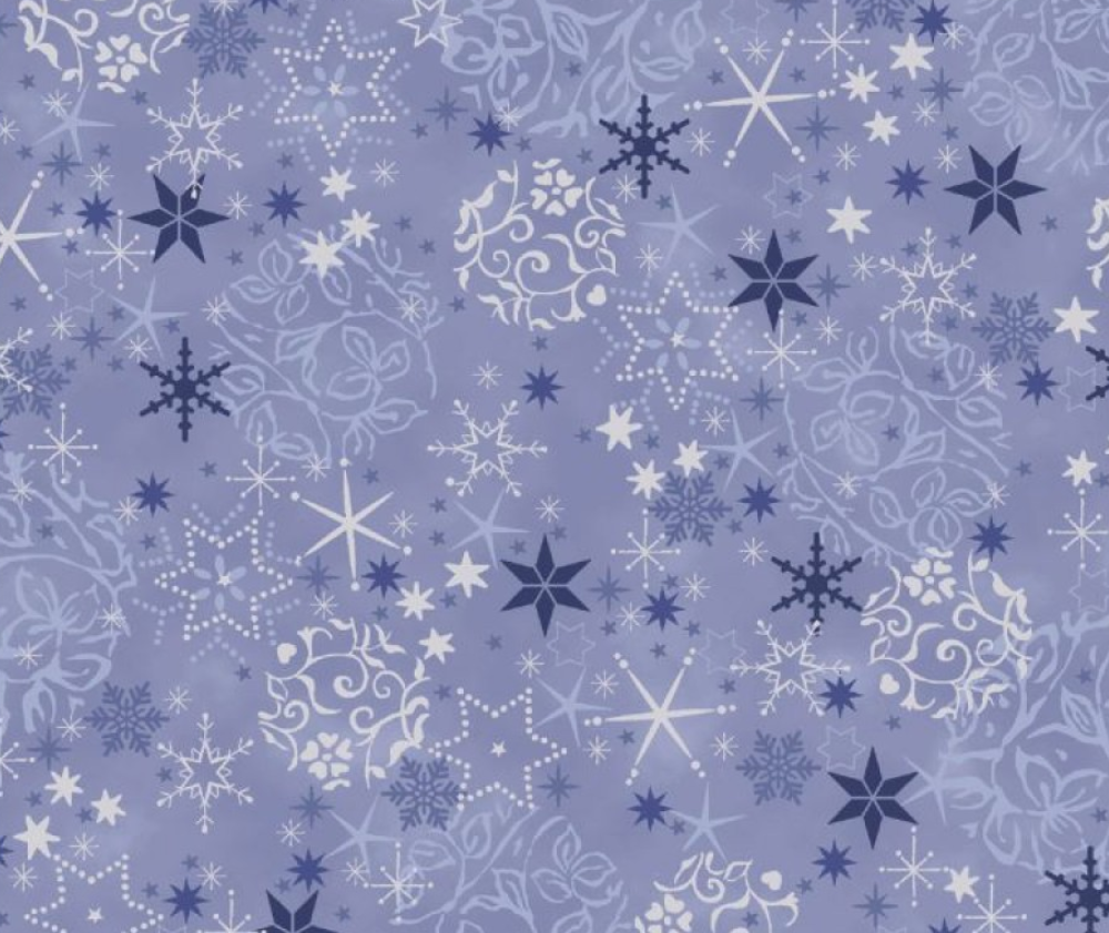 Stof Christmas - Stars and Vines - Light Blue/Silver