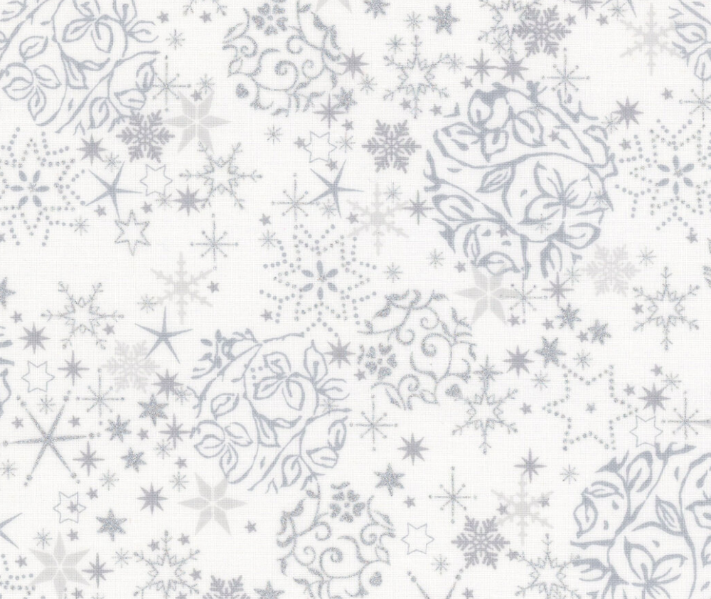 Stof Christmas - Stars and Vines - White/Silver