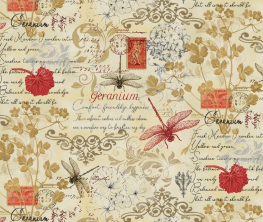 Scarlet Beauty Geranium Text and Floral Cream - 10cm Increments