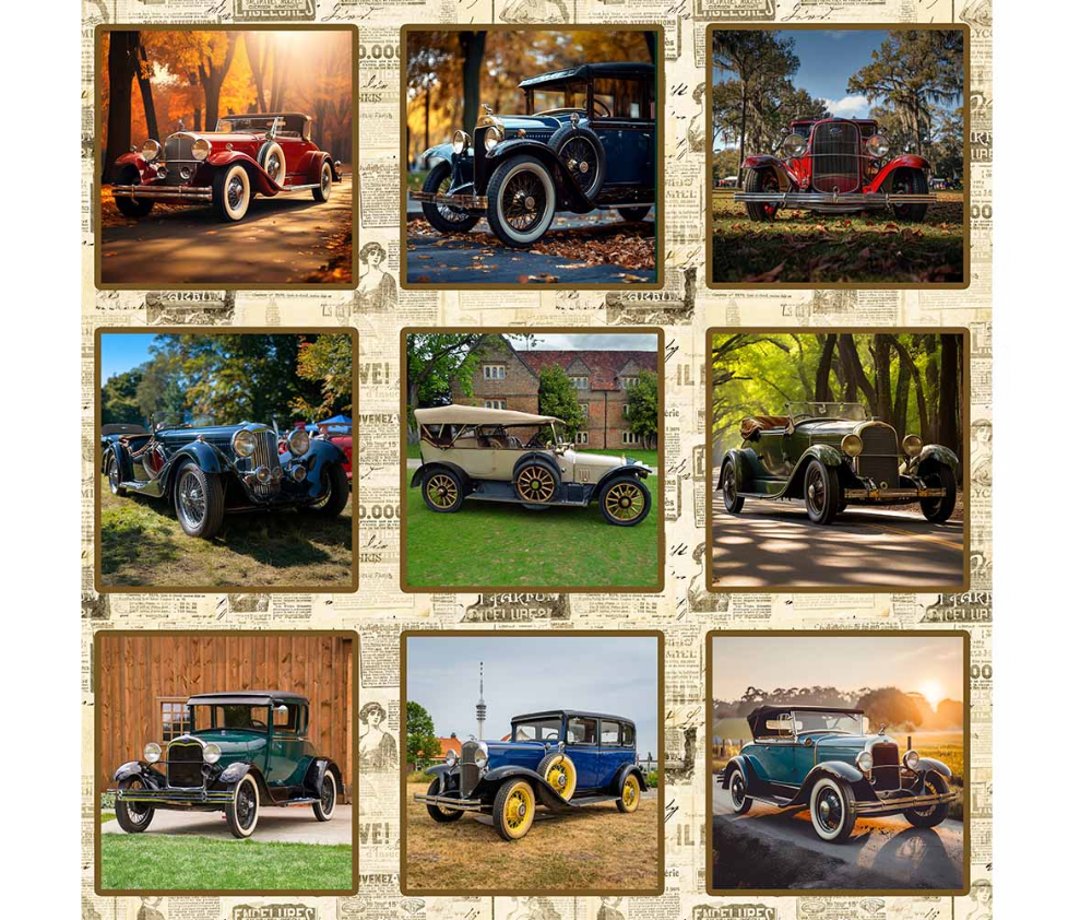 Timeless Travels Vintage Cars Panel 90cm Wide