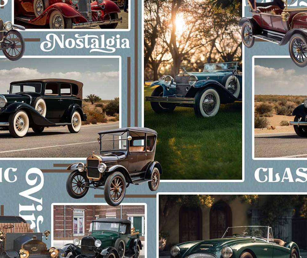 Timeless Travels Vintage Cars Blocks - 0.1m