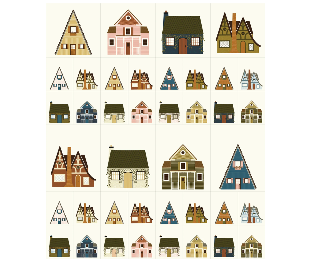 Quaint Cottage 100% Cotton Fabric - 94cm Panel