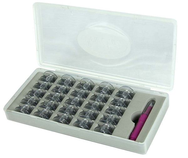 Sew Mate Bobbin Box with 25x Singer Bobbins & Needle Threader