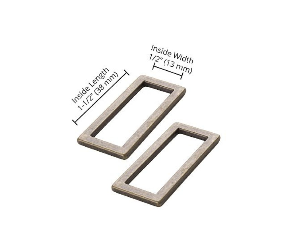 By Annie 1.5" Flat Rectangle Ring Flat - Antique Brass - Set of Two
