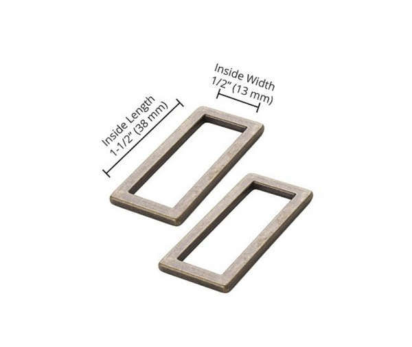 By Annie 1.5" Flat Rectangle Ring Flat - Antique Brass - Set of Two