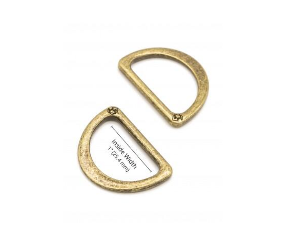 By Annie 1" D Ring Flat - Antique Brass Set of Two