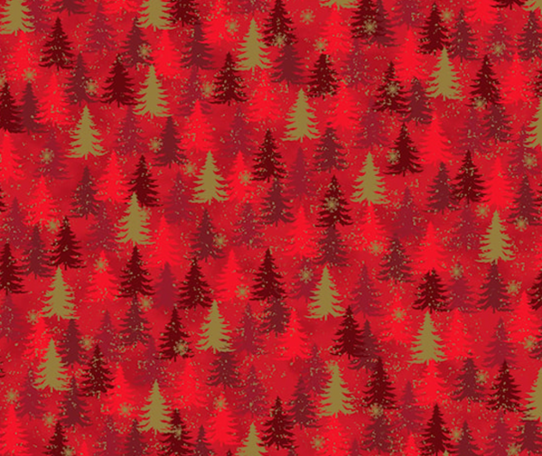 Stof Christmas - Christmas Trees - Red/Gold