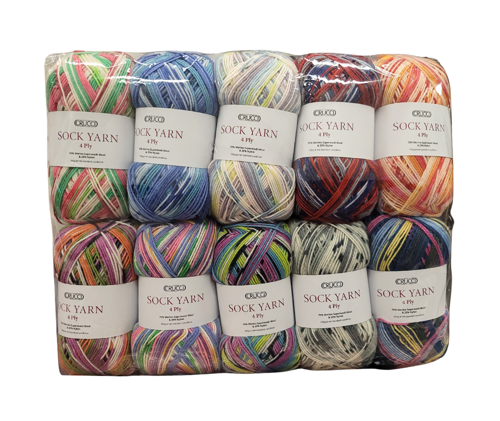 Crucci 4ply Sock Yarn 10 Pack - Assorted Prints