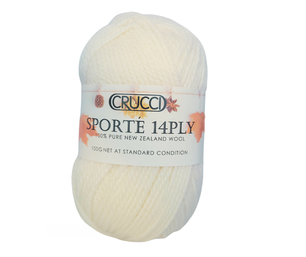 Crucci Sporte 14ply 100% Pure New Zealand Wool - 100 Cream