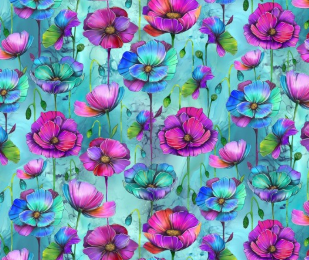 Dragonflies Floral Aqua - 0.1m