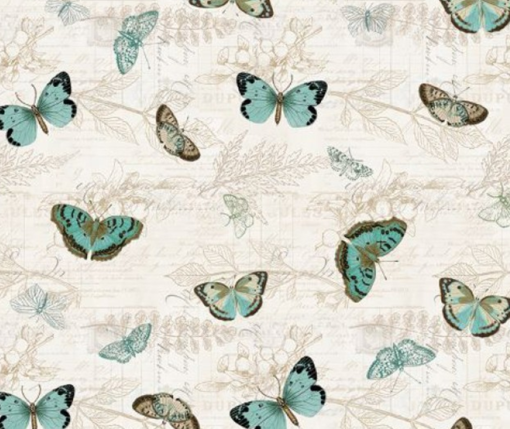 En Bleu Tossed Butterflies Light Cream 100% Cotton - 10cm Increments