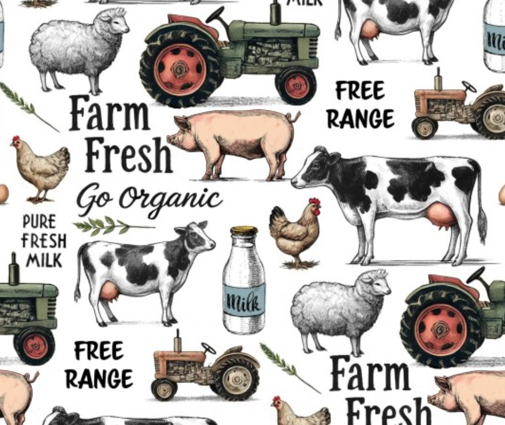 Farmyard Montage - 0.1m - 100% Cotton Fabric
