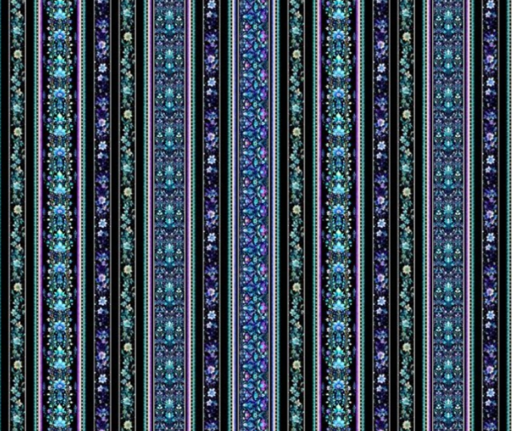 Fantasia Floral Border Stripe Black - 10cm Increments