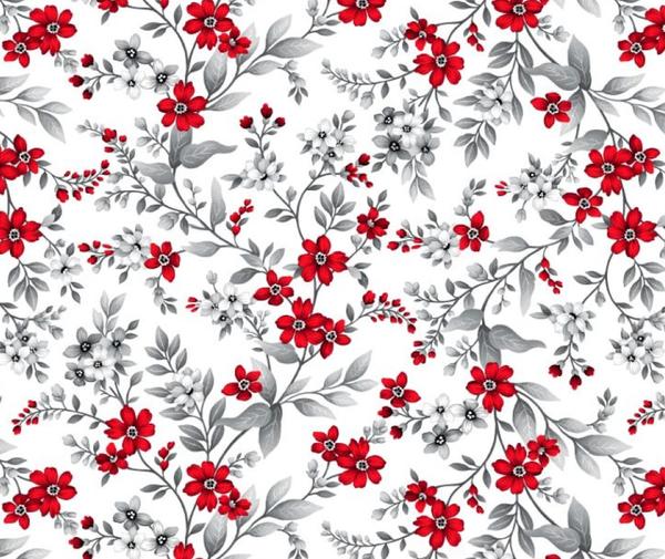 Henry Glass - Floral Vine White/Red - 0.1m