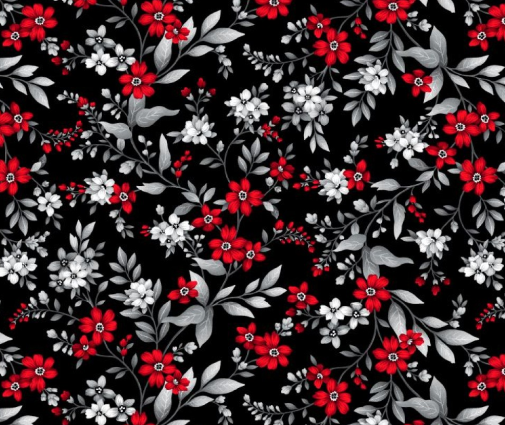 Henry Glass - Floral Vine Black/Red - 0.1m