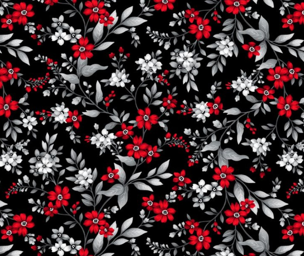 Henry Glass - Floral Vine Black/Red - 0.1m