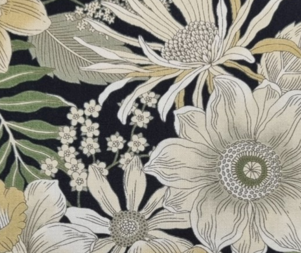 Japanese Gaku Black/Olive Floral - 0.1m
