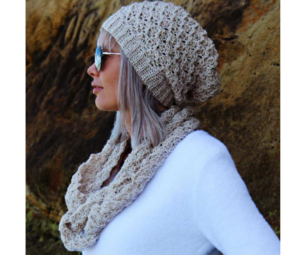 Holland Designs Crochet Pattern Knit-Look C2C Slouch Hat and Cowl - HDP123