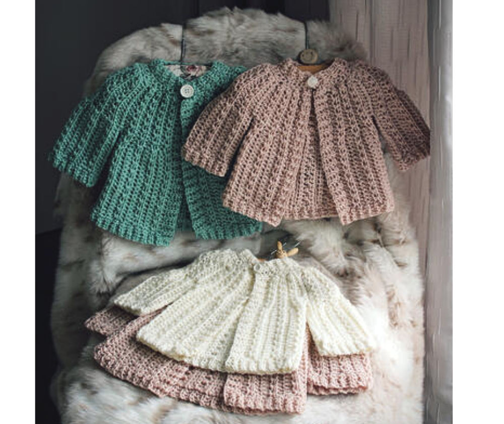 Holland Designs Crochet Pattern Raglan Cale Baby Cardigan - HDP159