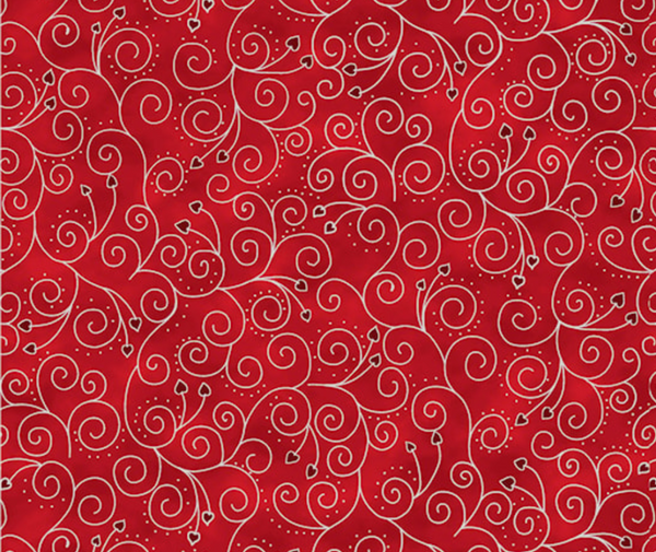 Stof Christmas - Heart Swirls - Red/Silver
