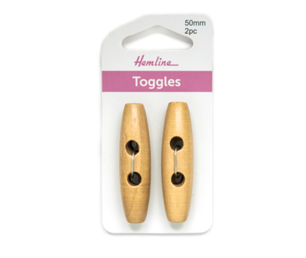 Hemline Toggle 50mm Wooden - Light Colour 2pcs