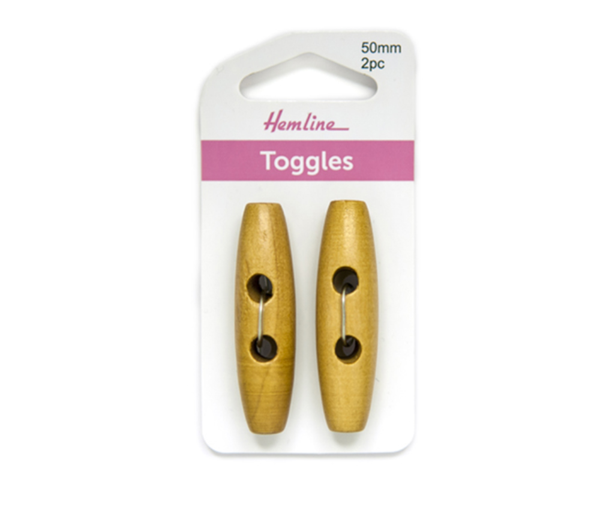 Hemline Toggle 50mm Wooden - Mid Wood Colour 2pcs