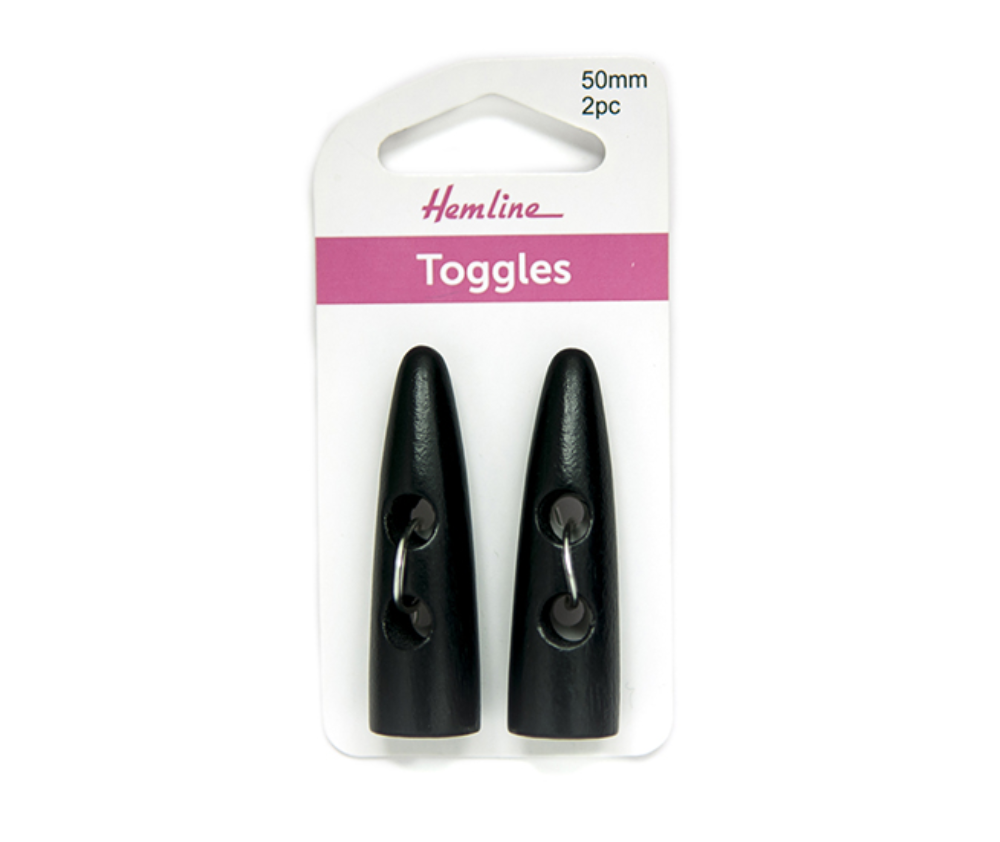 Hemline Toggle Sharktooth 50mm - Black Colour 2pcs