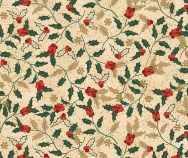 Stof Christmas - Holly - Red/Green/Gold