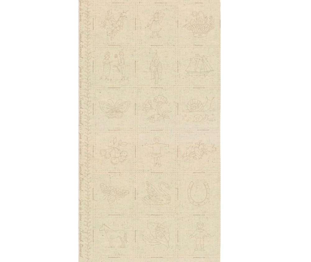 French General Joie De Vivre Embroidery Panel 60cm Wide Stone