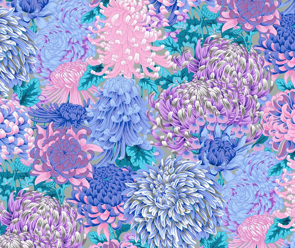 Kaffe Fassett Hokusai's Mums Grey - 0.1m