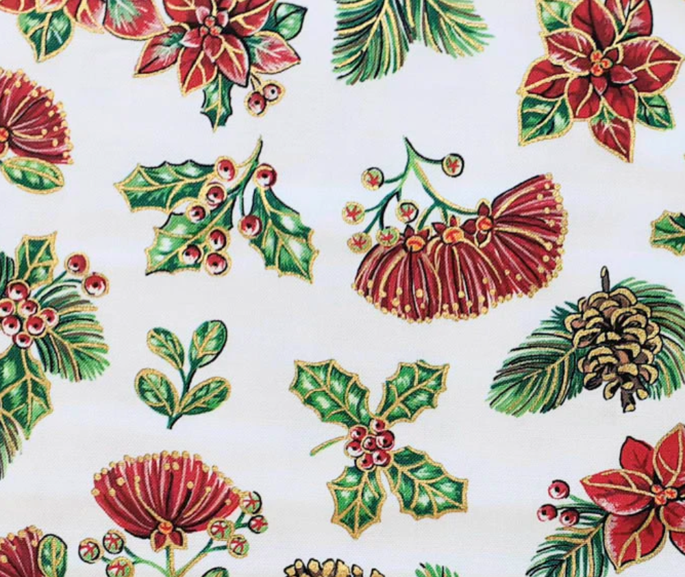 Kiwi Christmas Flowers  100% Cotton - 10cm Increments