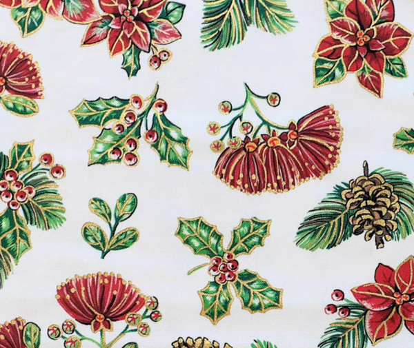 Kiwi Christmas Flowers  100% Cotton - 10cm Increments