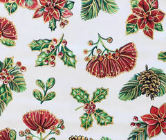 Kiwi Christmas Flowers  100% Cotton - 10cm Increments