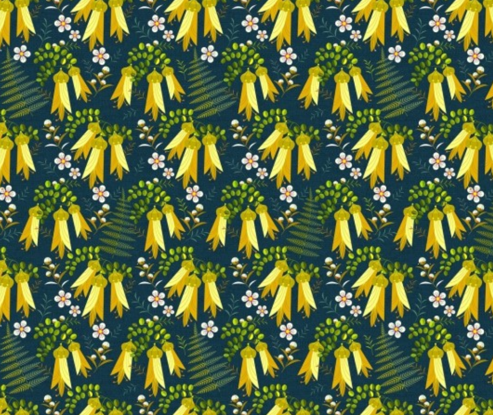 Kiwiana - Birdsong Kowhai Navy - 0.1m
