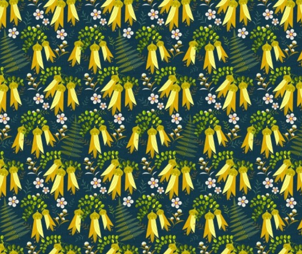 Kiwiana - Birdsong Kowhai Navy - 0.1m