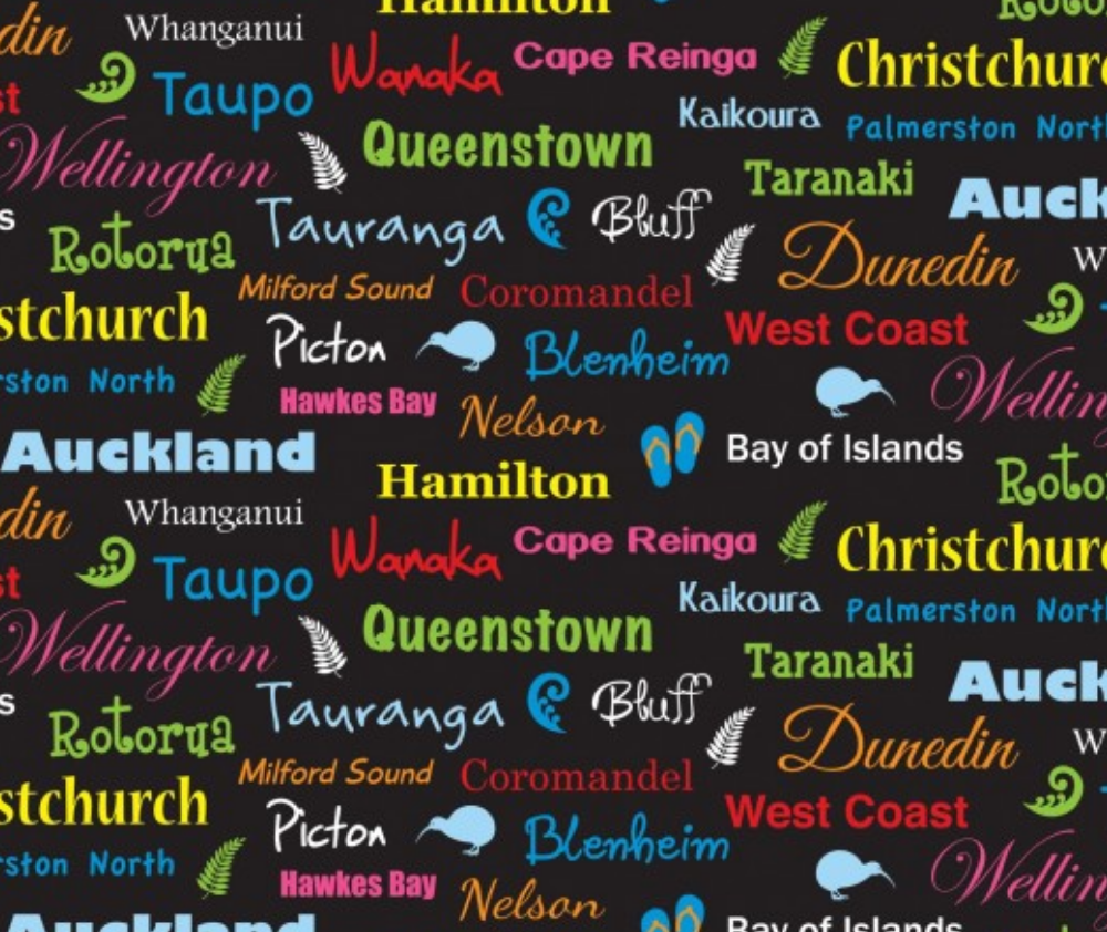 Kiwiana Destinations Black - 0.1m